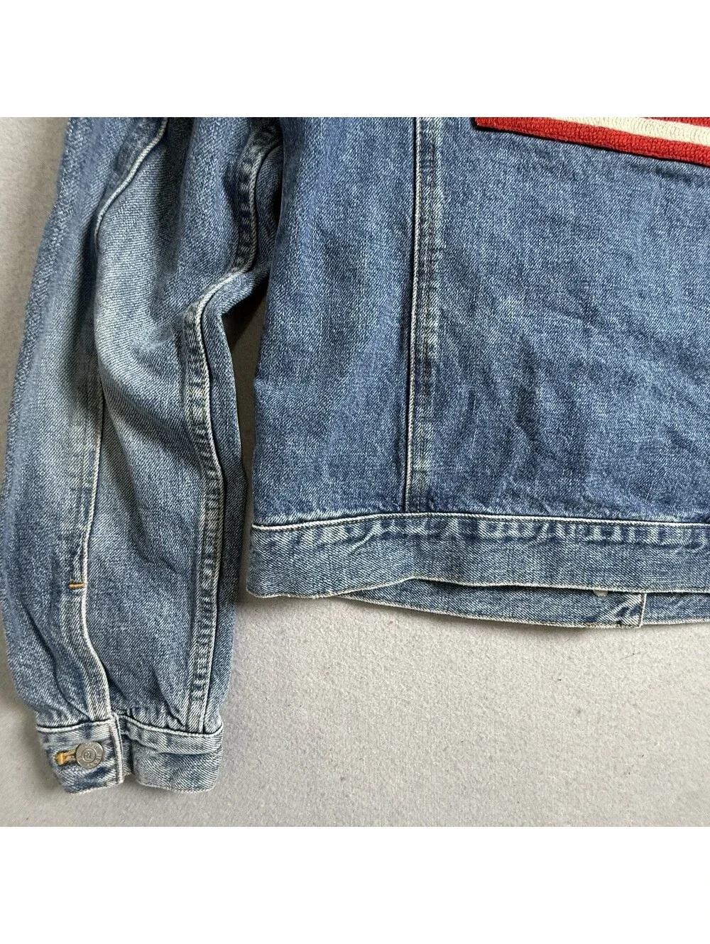 Polo Ralph Lauren Denim Jacket Flag Jeans Co. M Distressed USA American Patch